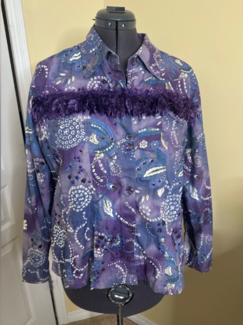Vintage Keren Hart cotton Purple Paisley Button-Up  blazer or jacket  size 2X